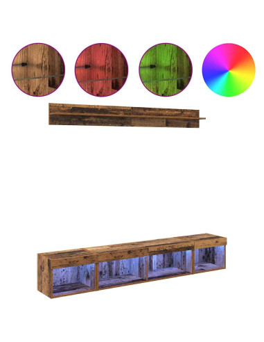 Set di Mobiletto da TV a Parete con led 5 pcs Legno vecchio