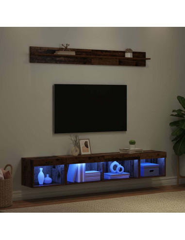Set di Mobiletto da TV a Parete con led 5 pcs Legno vecchio