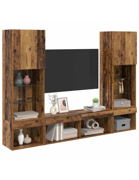 Unità a muro per TV con LED con led 5 pcs Legno vecchio