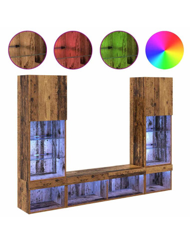 Unità a muro per TV con LED con led 5 pcs Legno vecchio