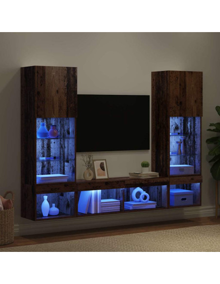 Unità a muro per TV con LED con led 5 pcs Legno vecchio