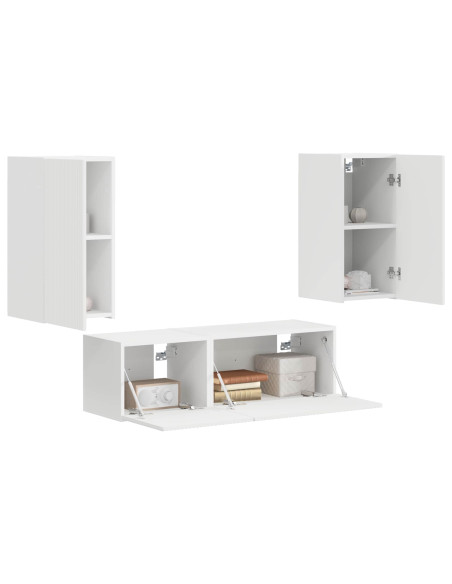 Set di Mobiletto da TV a Parete 4 pcs Bianco Legno multistrato