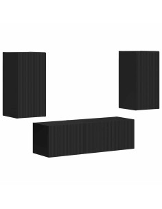Set di Mobiletto da TV a Parete 4 pcs Nero Legno multistrato 2