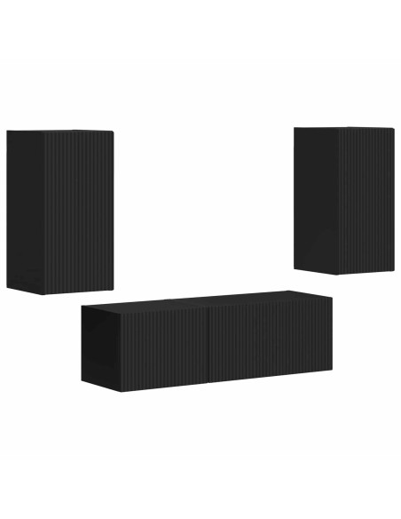 Set di Mobiletto da TV a Parete 4 pcs Nero Legno multistrato