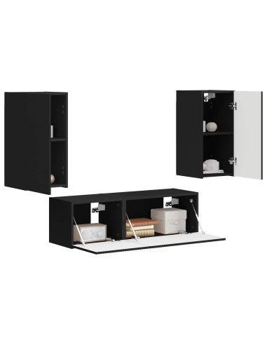 Set di Mobiletto da TV a Parete 4 pcs Nero Legno multistrato