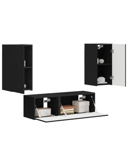 Set di Mobiletto da TV a Parete 4 pcs Nero Legno multistrato