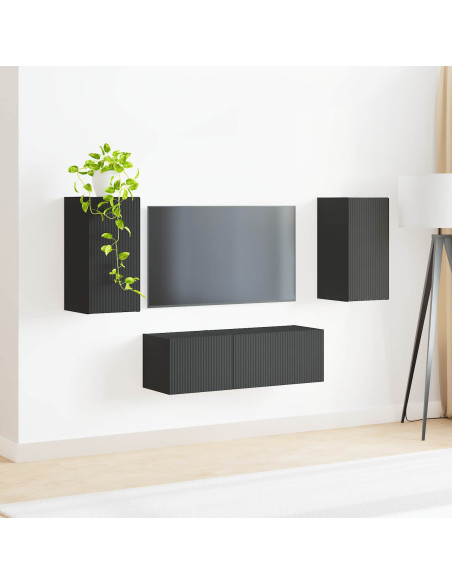 Set di Mobiletto da TV a Parete 4 pcs Nero Legno multistrato