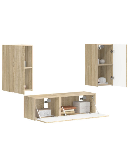 Set di Mobiletto da TV a Parete 4 pcs Rovere Sonoma