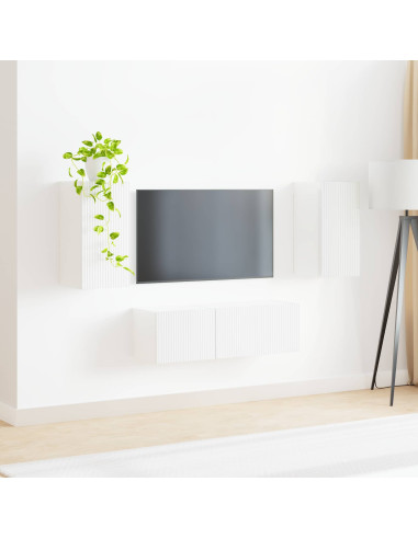 Set di Mobiletto da TV a Parete 4 pcs Bianco Lucido