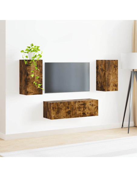 Set di Mobiletto da TV a Parete 4 pcs Rovere fumé