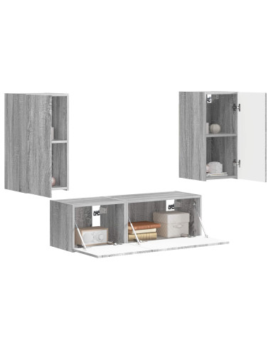 Set di Mobiletto da TV a Parete 4 pcs Grigio Sonoma