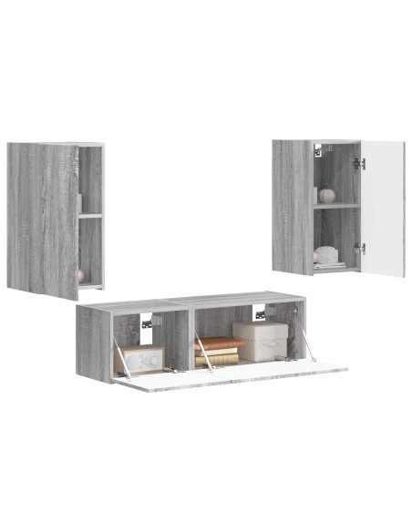 Set di Mobiletto da TV a Parete 4 pcs Grigio Sonoma