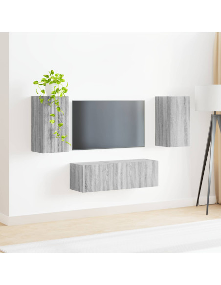 Set di Mobiletto da TV a Parete 4 pcs Grigio Sonoma