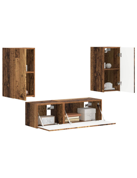Set di Mobiletto da TV a Parete 4 pcs Legno vecchio