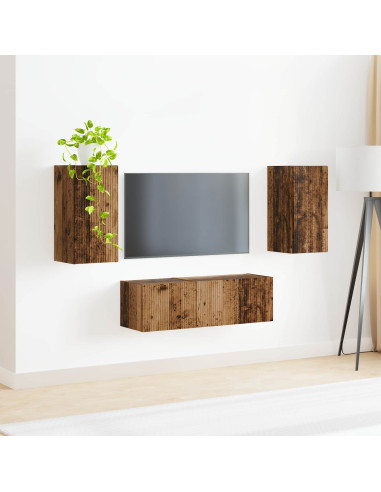 Set di Mobiletto da TV a Parete 4 pcs Legno vecchio