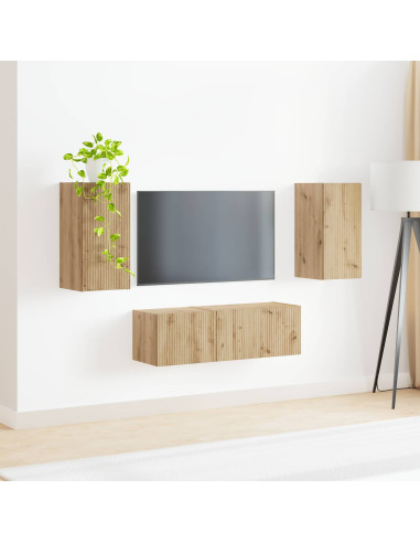 Set di Mobiletto da TV a Parete 4 pcs Rovere artigianale
