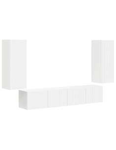 Set di Mobiletto da TV a Parete 4 pcs Bianco Legno multistrato 2