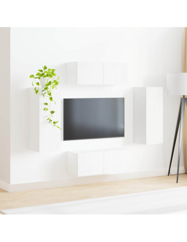 Set di Mobiletto da TV a Parete 4 pcs Bianco Legno multistrato