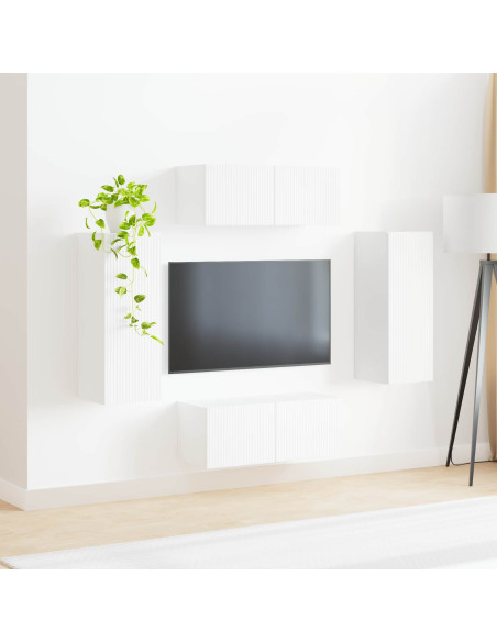 Set di Mobiletto da TV a Parete 4 pcs Bianco Legno multistrato