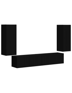 Set di Mobiletto da TV a Parete 4 pcs Nero Legno multistrato 2