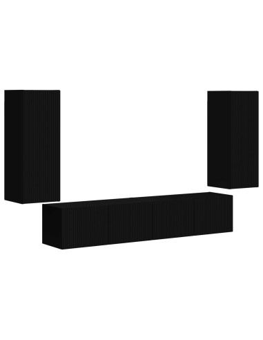 Set di Mobiletto da TV a Parete 4 pcs Nero Legno multistrato