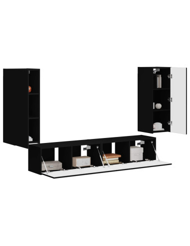 Set di Mobiletto da TV a Parete 4 pcs Nero Legno multistrato