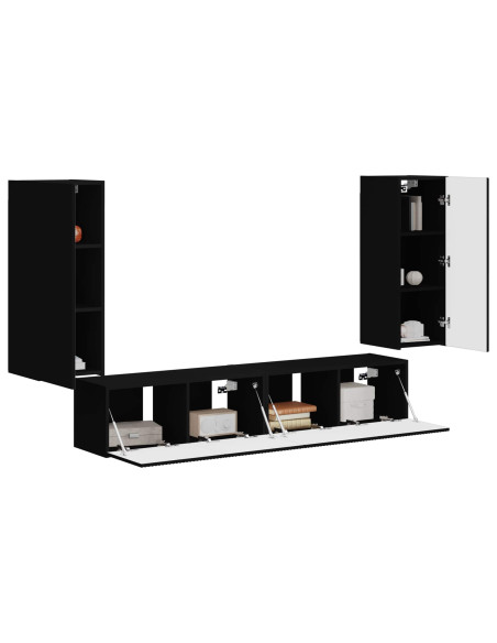 Set di Mobiletto da TV a Parete 4 pcs Nero Legno multistrato
