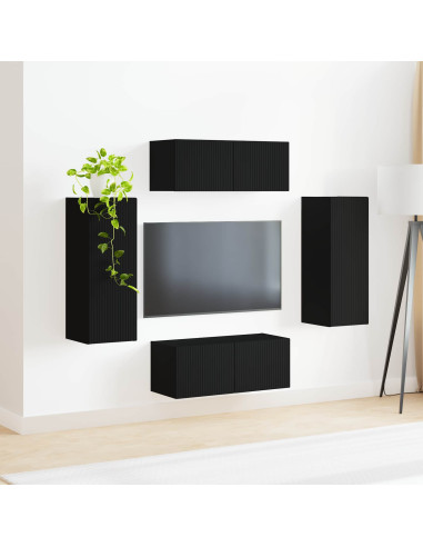 Set di Mobiletto da TV a Parete 4 pcs Nero Legno multistrato