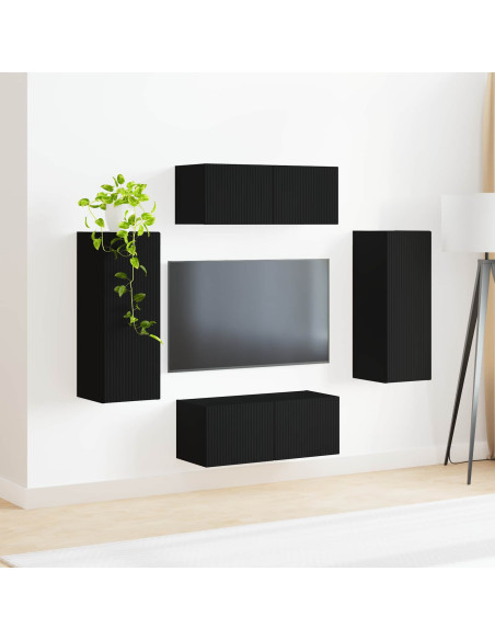 Set di Mobiletto da TV a Parete 4 pcs Nero Legno multistrato