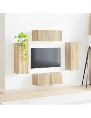 Set di Mobiletto da TV a Parete 4 pcs Rovere Sonoma