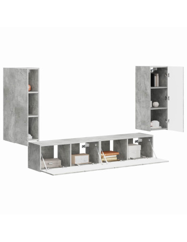 Set di Mobiletto da TV a Parete 4 pcs Grigio cemento