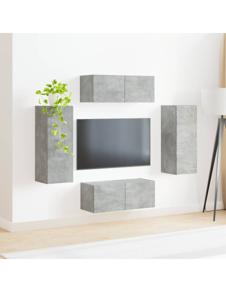 Set di Mobiletto da TV a Parete 4 pcs Grigio cemento