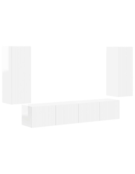 Set di Mobiletto da TV a Parete 4 pcs Bianco Lucido