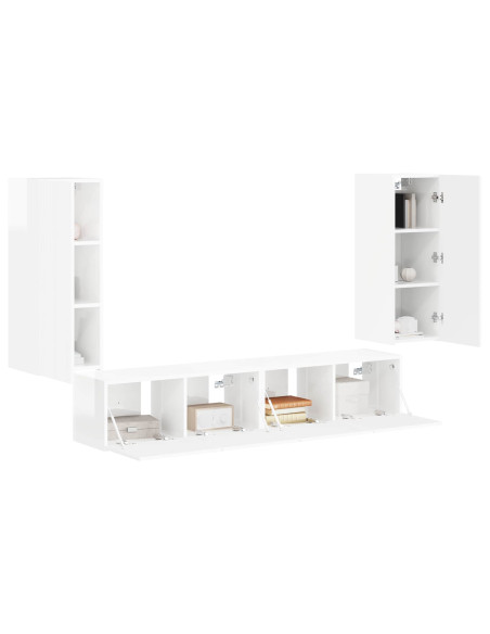 Set di Mobiletto da TV a Parete 4 pcs Bianco Lucido