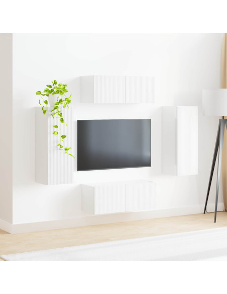 Set di Mobiletto da TV a Parete 4 pcs Bianco Lucido