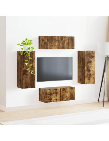 Set di Mobiletto da TV a Parete 4 pcs Rovere fumé