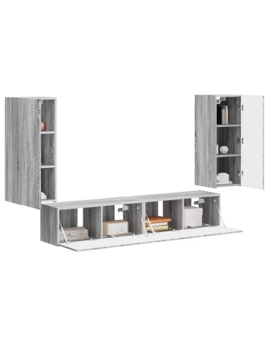 Set di Mobiletto da TV a Parete 4 pcs Grigio Sonoma