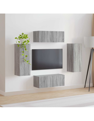 Set di Mobiletto da TV a Parete 4 pcs Grigio Sonoma
