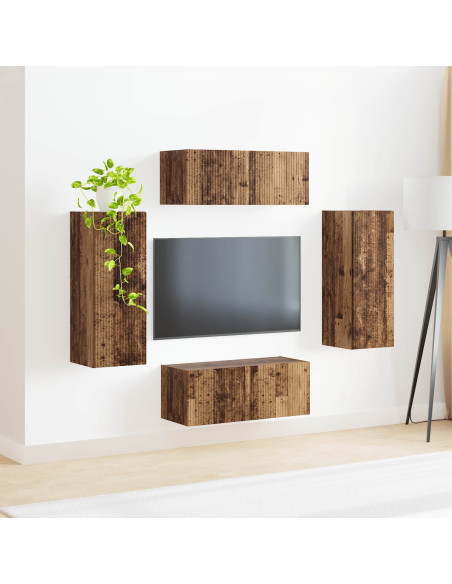 Set di Mobiletto da TV a Parete 4 pcs Legno vecchio