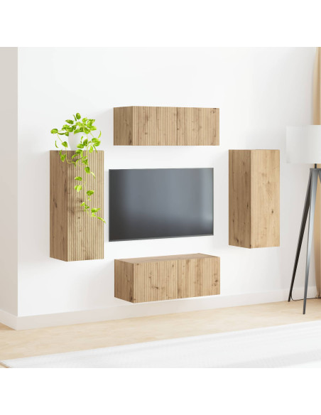 Set di Mobiletto da TV a Parete 4 pcs Rovere artigianale