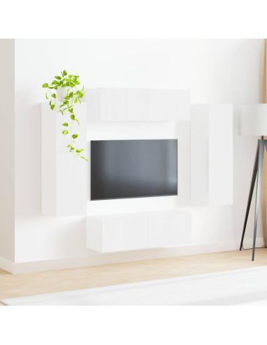 Set di Mobiletto da TV a Parete 4 pcs Bianco Legno multistrato