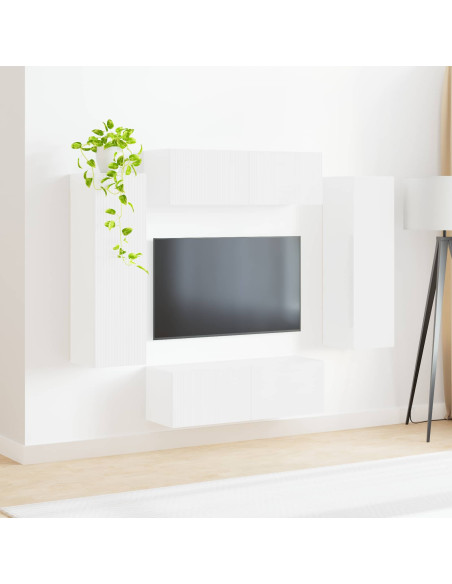 Set di Mobiletto da TV a Parete 4 pcs Bianco Legno multistrato