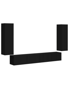Set di Mobiletto da TV a Parete 4 pz Nero Legno ingegnerizzato 2