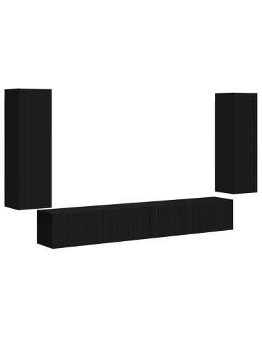 Set di Mobiletto da TV a Parete 4 pz Nero Legno ingegnerizzato