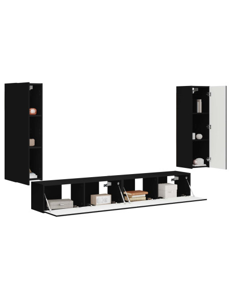 Set di Mobiletto da TV a Parete 4 pz Nero Legno ingegnerizzato