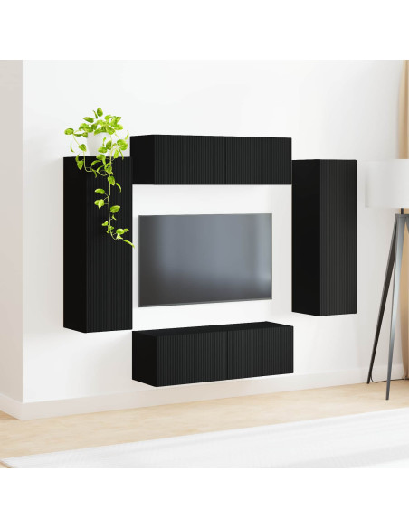 Set di Mobiletto da TV a Parete 4 pz Nero Legno ingegnerizzato