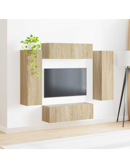Set di Mobiletto da TV a Parete 4 pcs Rovere Sonoma