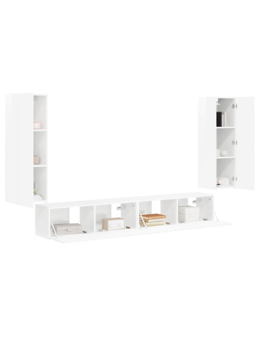 Set di Mobiletto da TV a Parete 4 pcs Bianco Lucido