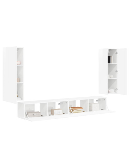 Set di Mobiletto da TV a Parete 4 pcs Bianco Lucido