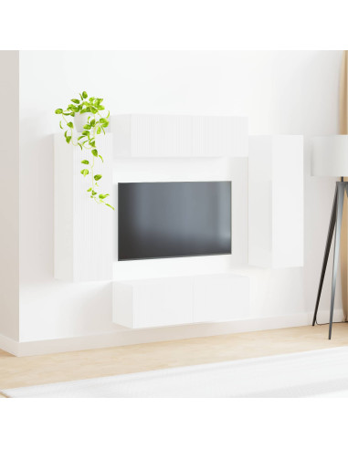 Set di Mobiletto da TV a Parete 4 pcs Bianco Lucido